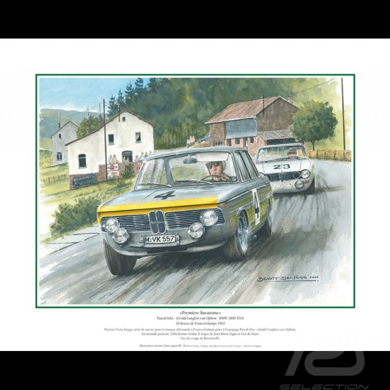 Poster BMW 1800 TISA n° 4 24h Spa 1966 " Première bavaroise "