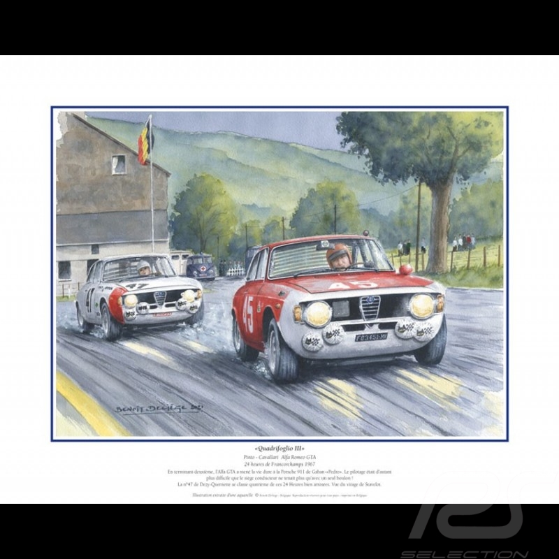 Poster Alfa Romeo Giulia GTA n° 45 24h Spa 1967 " Quadrifoglio III " von Benoît Deliège