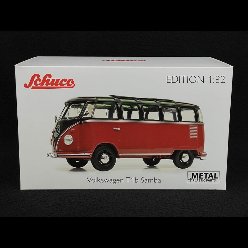 Miniature SCHUCO 1/32 - VW T1b Samba - Bus Rouge Et Noir - Métal/plastique - Neuf