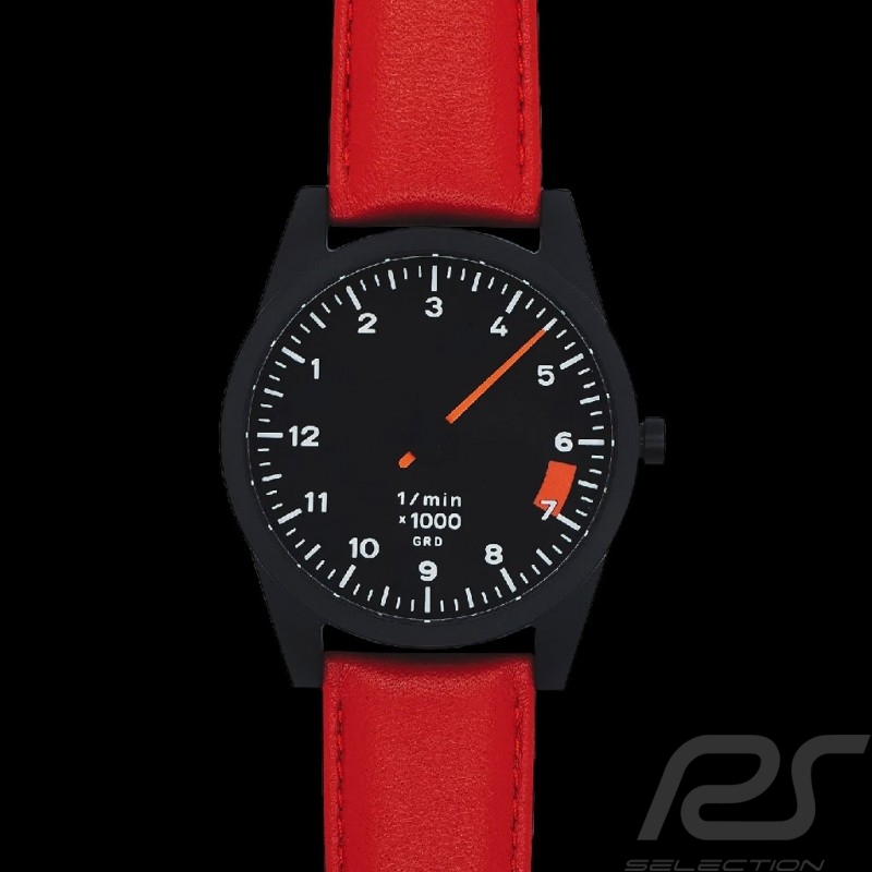 Tachometer watch Porsche 911 Carrera SC single-hand 6200 rpm Black / Red Strap