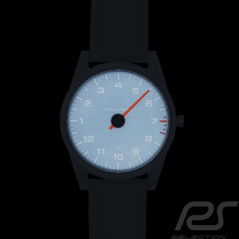 Montre compte-tours Porsche 964 Anniversaire mono-aiguille 6800 rpm Gris / Bracelet Noir