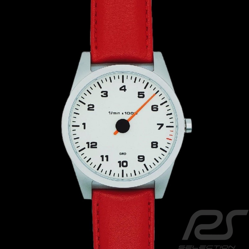 Tachometer watch Porsche 993 Outlaw single-hand 6800 rpm White / Red Strap