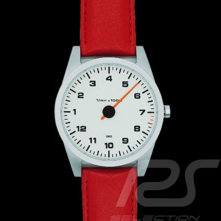 Tachometer watch Porsche 993 Outlaw single-hand 6800 rpm White / Red Strap