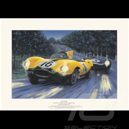 Poster Jaguar Type D n° 16 & n° 3 24h Le Mans 1957 " Cat fight " de Benoît Deliège