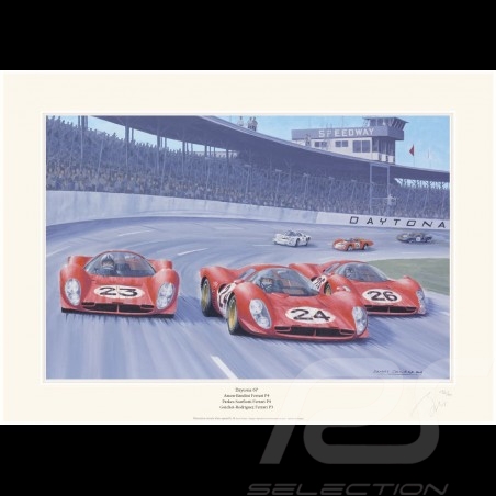 Poster Trio Ferrari 330P n° 23 & n° 24 / Ferrari 412P n° 26 24h Daytona 1967 " Daytona 67 " de Benoît Deliège