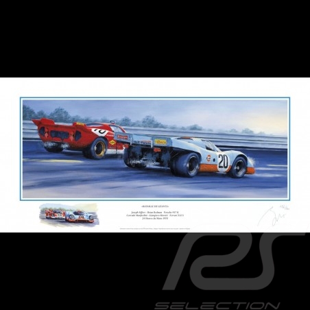 Poster Porsche 917K Gulf n° 20 & Ferrari 512S n° 16 24h Le Mans 1970 " Bataille de géants " von Benoît Deliège