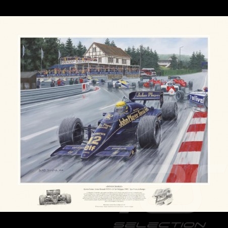 Poster Lotus-Renault 97T F1 n° 12 Ayrton Senna GP Belgium 1985 " Intouchable " von Benoît Deliège