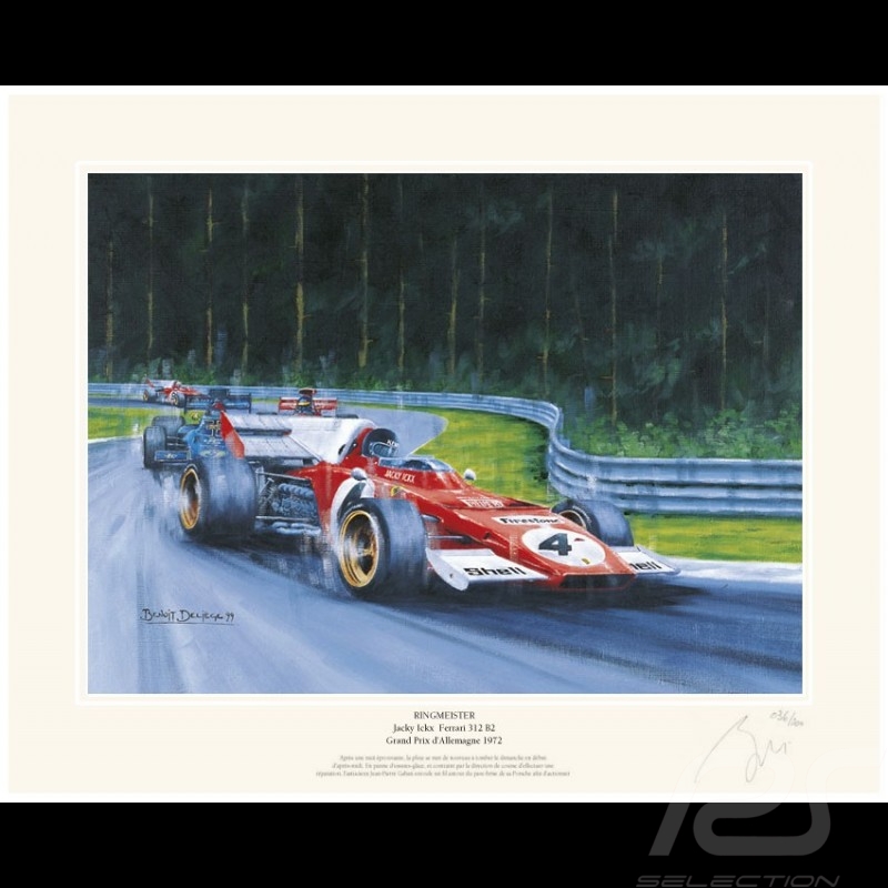Poster Ferrari 312 B2 F1 n° 4 Jacky Ickx GP Germany 1972 " Ringmeister " by Benoît Deliège