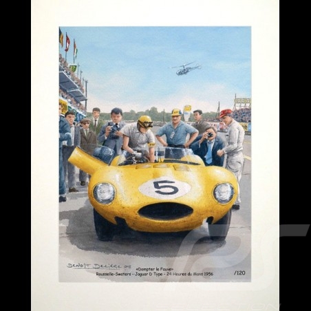 Poster Jaguar Type D n° 5 24h Le Mans 1956 " Dompter le fauve " by Benoît Deliège
