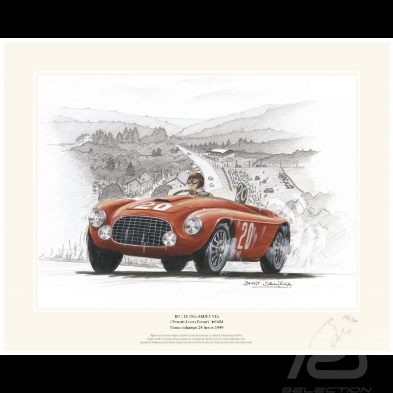 Poster Ferrari 166MM n° 20 24h Spa 1949 " Route des Ardennes " von Benoît Deliège