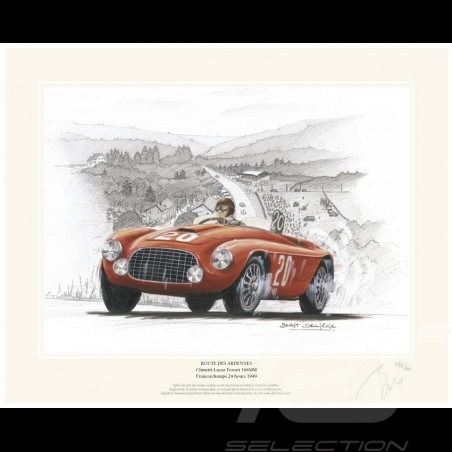 Poster Ferrari 166MM n° 20 24h Spa 1949 " Route des Ardennes " von Benoît Deliège