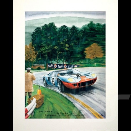 Poster Ford GT40 n° 33 Jacky Ickx 1000km Spa 1968 " Génie de la piste " de Benoît Deliège