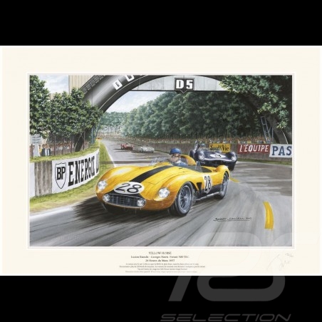 Poster Ferrari 500 TRC n° 28 24h Le Mans 1957 " Yellow Horse " by Benoît Deliège