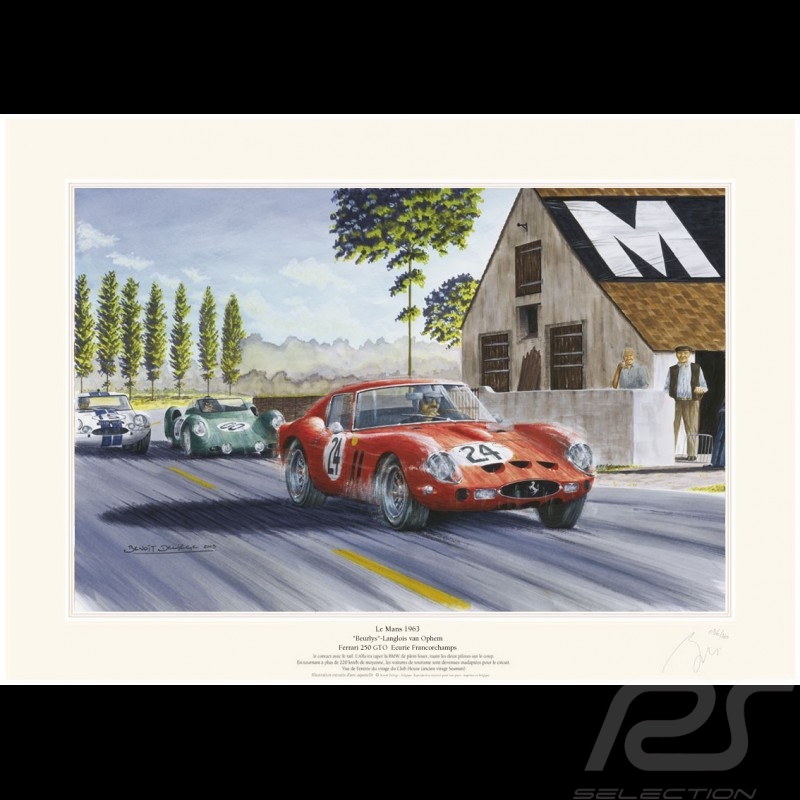 Poster Ferrari 250 GTO n° 24 24h Le Mans 1963 " Le Mans 1963 " de Benoît Deliège