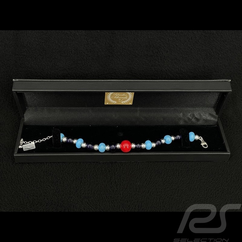 Martini Racing Inspiration Watkins Glen Bracelet glass beads with silver chain - Sue Corfield