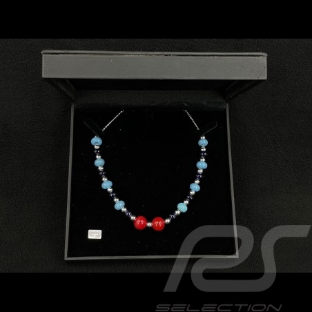 Martini Racing Inspiration Necklace Watkins Glen glass beads with silver chain - Sue Corfield