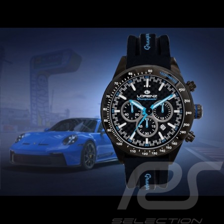 Motorsport Uhr Granpremio Chronograph Silocone Schwarz / Blau Racing mit Spezialbox Helm 030210DD