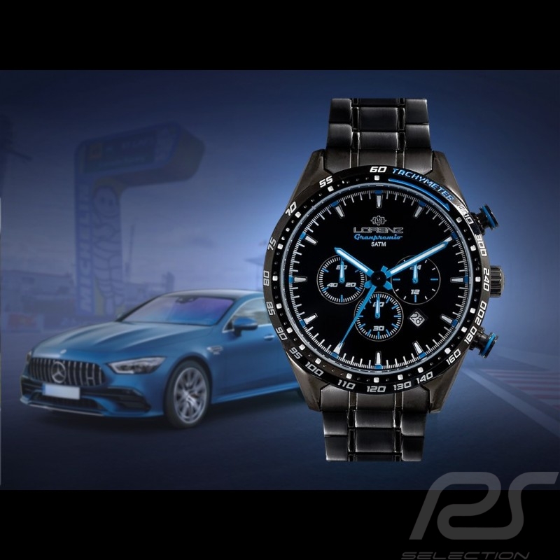 Motorsport Uhr Granpremio Chronograph Stahl Schwarz / Blau Racing  mit Spezialbox Helm 030225BB