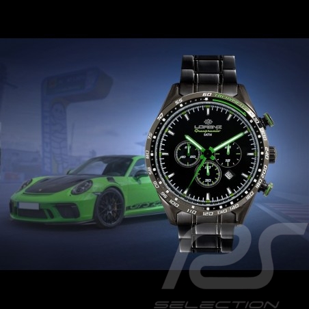 Motorsport Uhr Granpremio Chronograph Stahl Schwarz / Grün Racing mit Spezialbox Helm 030225DD