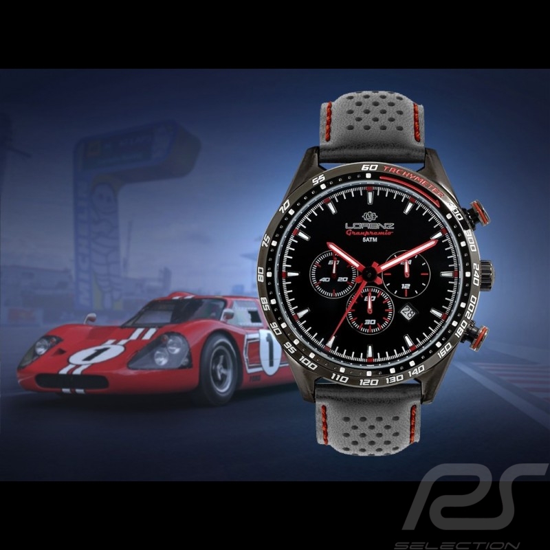 Motorsport Watch Granpremio Chronograph Perforated leather Black / Red Racing with Special Box Helmet 030226AA