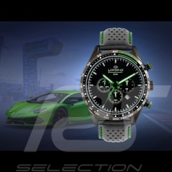 Motorsport Watch Granpremio Chronograph Perforated leather Black / Green Racing with Special Box Helmet 030226DD