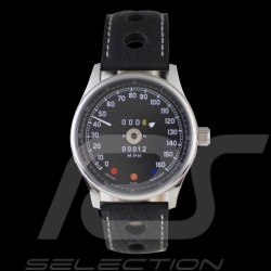 Montre compteur de vitesse Jaguar Type E boitier chrome / fond noir / chiffres blancs