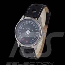 Montre compteur de vitesse Jaguar Type E boitier chrome / fond noir / chiffres blancs