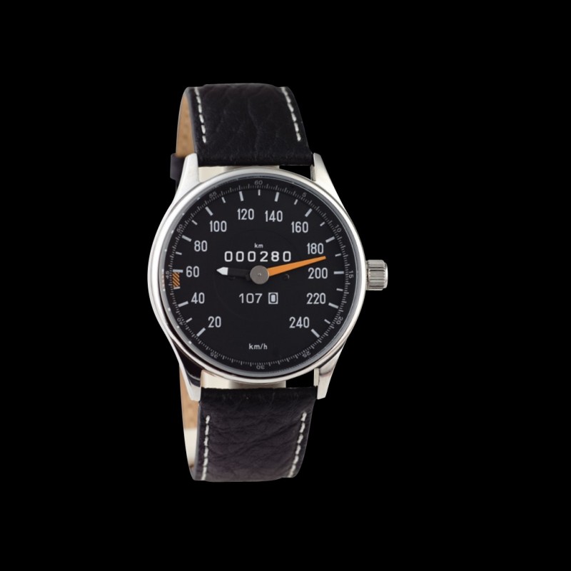 Mercedes-Benz 280 SL W107 Tachometer Uhr Chrom Gehause / schwarz  Hintergrund / weiße Zahlen