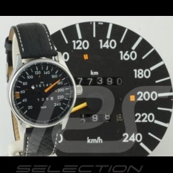 Montre compteur de vitesse Mercedes-Benz W126 boitier chrome / fond noir / chiffres blancs