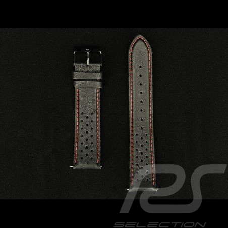 Bracelet de montre Rally Cuir Noir / Surpiqûres rouge - boucle acier noir
