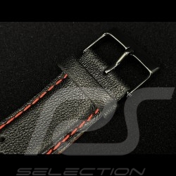 Watch Band Rally Leather Black / Red Stitching - Black steel buckle