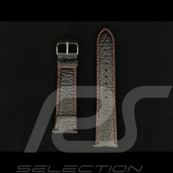 Bracelet de montre Grainé Cuir Noir / Surpiqûres rouge - boucle acier