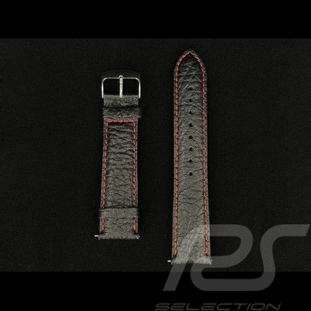 Bracelet de montre Grainé Cuir Noir / Surpiqûres rouge - boucle acier