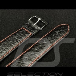 Watch Band Grained Leather Black / Red Stitching - Steel buckle