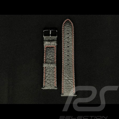 Bracelet de montre Grainé Cuir Noir / Surpiqûres rouge - boucle acier noir