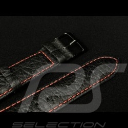 Bracelet de montre Grainé Cuir Noir / Surpiqûres rouge - boucle acier noir