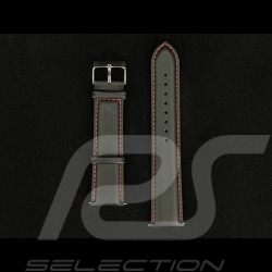 Bracelet de montre Lisse Cuir Noir / Surpiqûres rouge - boucle acier