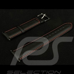 Bracelet de montre Lisse Cuir Noir / Surpiqûres rouge - boucle acier