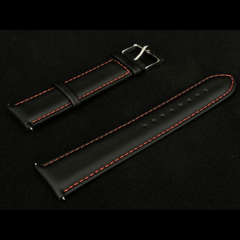Bracelet Montre Chrono Noir Surpiqûre Blanche - Tailles Disponibles De 18 à 28mm, Neuf Avec étiquettes RVC
