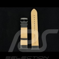 Watch Band Smooth Leather Black / Red Stitching - Black steel buckle