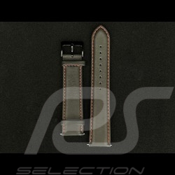 Bracelet de montre Lisse Cuir Noir / Surpiqûres rouge - boucle acier noir
