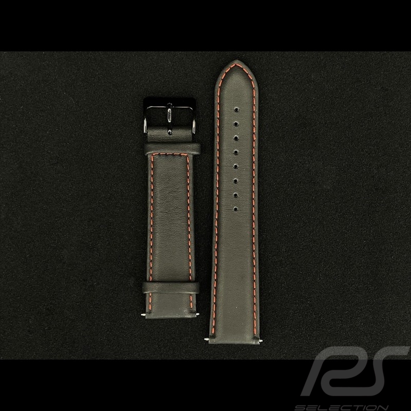 Uhrenarmband Glatt Leder Schwarz / Rote Nähte - Schwarze Stahlschließe Uhrenarmband Glatt Leder Schwarz / Rote Nähte - Schwarze Stahlschließe