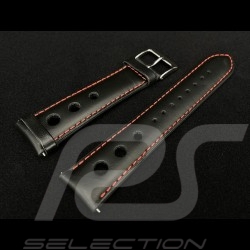 Watch Band 3 Holes Leather Black / Red Stitching - Steel buckle