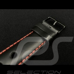 Bracelet de montre 3 Trous Cuir Noir / Surpiqûres rouge - boucle acier noir