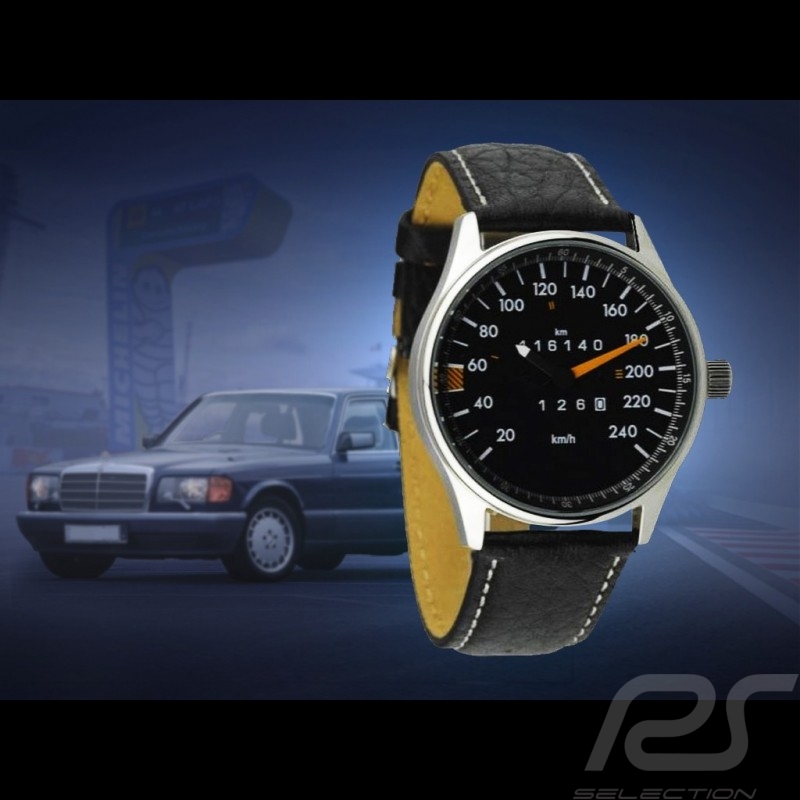 Mercedes-Benz W126 Tachometer Uhr Chrom Gehause / schwarz Hintergrund /  weiße Zahlen
