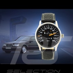 Montre compteur de vitesse Mercedes-Benz W124 260 km/h boitier chrome / fond noir / chiffres blancs