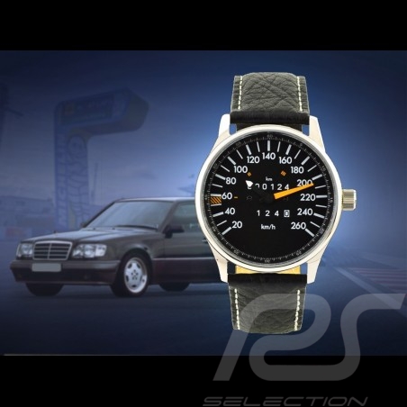 Montre compteur de vitesse Mercedes-Benz W124 260 km/h boitier chrome / fond noir / chiffres blancs