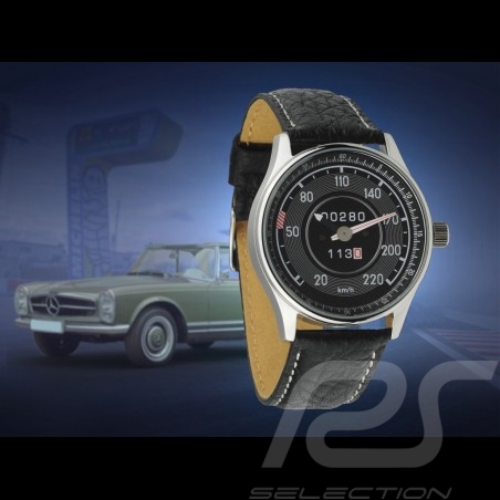 Montre compteur de vitesse Mercedes-Benz Pagode 280 SL W113 boitier chrome / fond noir / chiffres blancs