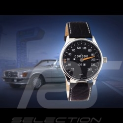 Montre compteur de vitesse Mercedes-Benz 500 SL W107 boitier chrome / fond noir / chiffres blancs