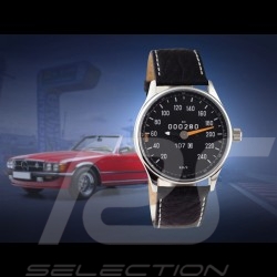 Montre compteur de vitesse Mercedes-Benz 280 SL W107 boitier chrome / fond noir / chiffres blancs